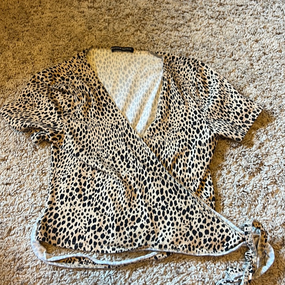 Brandy Melville tank black cheetah print tie waist short sleeve top one size